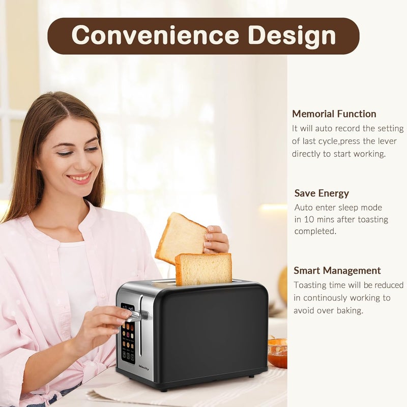 Mecity 2 Slice Touch Screen Toaster, 1.5" Wide Slot, Stainless Steel Smart Toaster for Bagels, Muffins, Waffles, Gluten-Free Breads, Defrost, Reheat, Timer, 120V 825W, Matt Black - Image 5